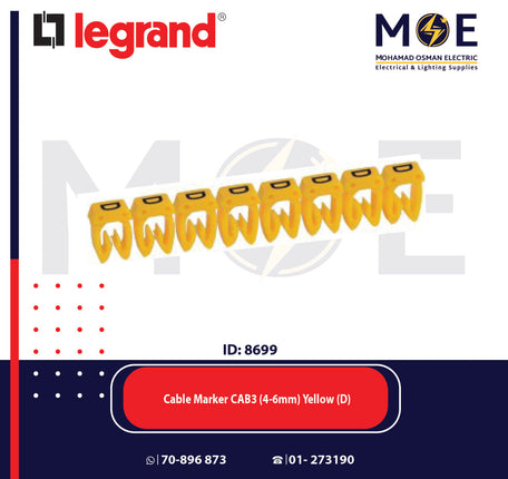 Legrand Cable Markers Capital Letter CAB3 ( 4-6mm ) Yellow ( D ) | 38363