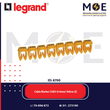 Legrand Cable Markers Capital Letter CAB3 ( 4-6mm ) Yellow ( E ) | 38364