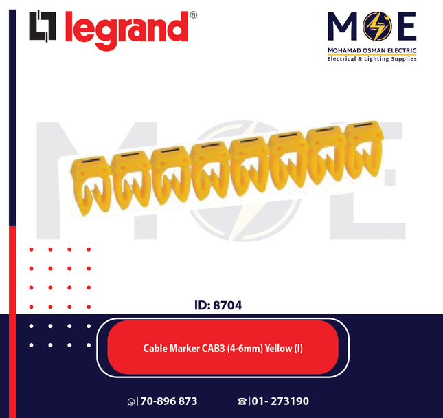 Legrand Cable Markers Capital Letter CAB3 ( 4-6mm ) Yellow ( I ) | 38368 | حلقة ترقيم كابلات اصفر حرف
