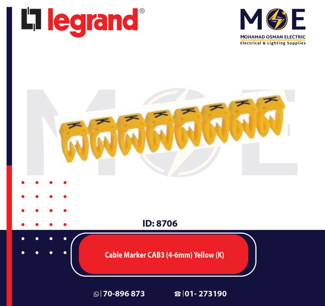 Legrand Cable Markers Capital Letter CAB3 ( 4-6mm ) Yellow ( K ) | 38370