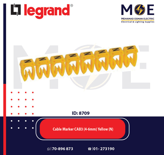 Legrand Cable Markers Capital Letter CAB3 ( 4-6mm ) Yellow ( N ) | 38373 | حلقة ترقيم كابلات اصفر حرف