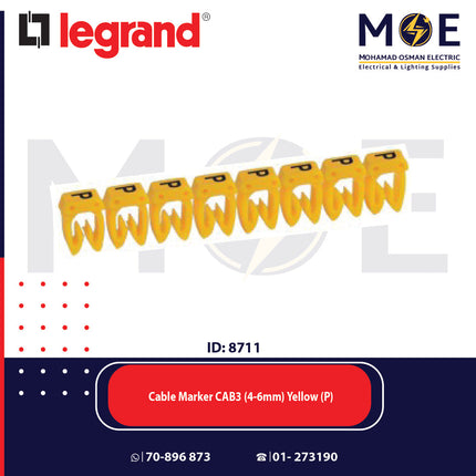 Legrand Cable Markers Capital Letter CAB3 ( 4-6mm ) Yellow ( P ) | 38375