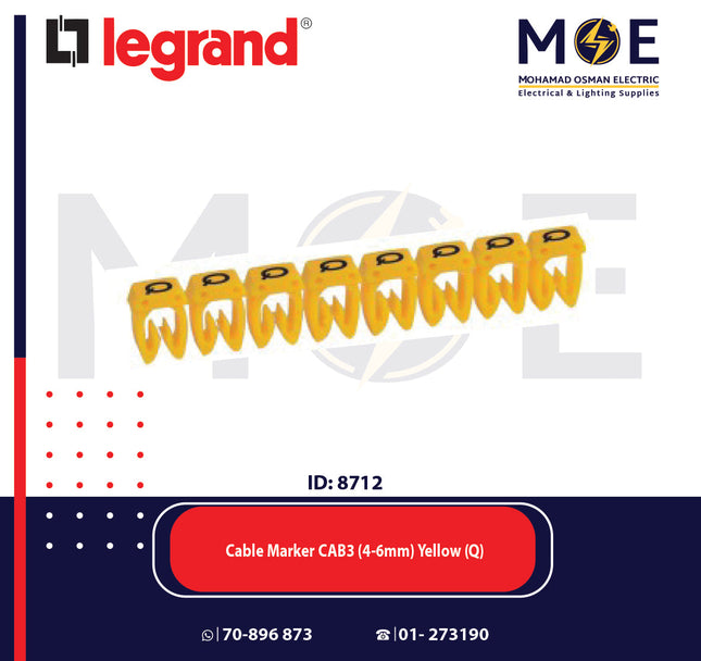 Legrand Cable Markers Capital Letter CAB3 ( 4-6mm ) Yellow ( Q ) | 38376 | حلقة ترقيم كابلات اصفر حرف