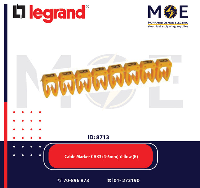 Legrand Cable Markers Capital Letter CAB3 ( 4-6mm ) Yellow ( R ) | 38377 | حلقة ترقيم كابلات اصفر حرف