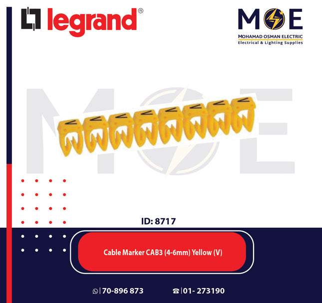 Legrand Cable Markers Capital Letter CAB3 ( 4-6mm ) Yellow ( V ) | 38381 | حلقة ترقيم كابلات اصفر حرف