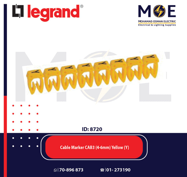 Legrand Cable Markers Capital Letter CAB3 ( 4-6mm ) Yellow ( Y ) | 38384 | حلقة ترقيم كابلات اصفر حرف