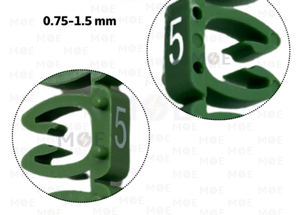 Klemsan Cable Markers Number KE1 ( 0.75-1.5mm ) Green ( 5 ) | KL 517005 | حلقة ترقيم كابلات اخضر رقم