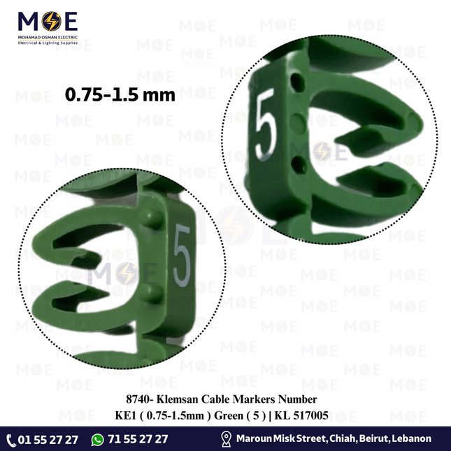 Klemsan Cable Markers Number KE1 ( 0.75-1.5mm ) Green ( 5 ) | KL 517005