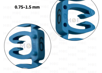 Klemsan Cable Markers Number KE1 ( 0.75-1.5mm ) Blue ( 6 ) | KL 517006 | حلقة ترقيم كابلات ازرق رقم