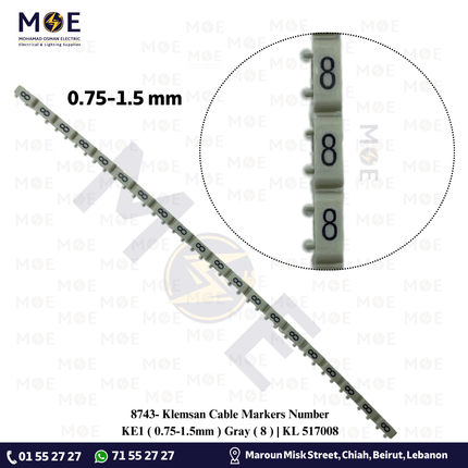 Klemsan Cable Markers Number KE1 ( 0.75-1.5mm ) Gray ( 8 ) | KL 517008