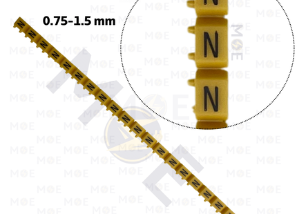 Klemsan Cable Markers Capital Letter KE1 ( 0.75-1.5mm ) Yellow ( N ) | KL 517023 | حلقة ترقيم كابلات اصفر حرف