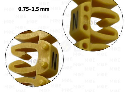 Klemsan Cable Markers Capital Letter KE1 ( 0.75-1.5mm ) Yellow ( N ) | KL 517023 | حلقة ترقيم كابلات اصفر حرف