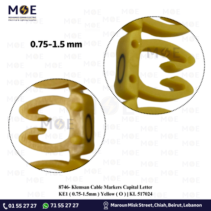 Klemsan Cable Markers Capital Letter KE1 ( 0.75-1.5mm ) Yellow ( O ) | KL 517024