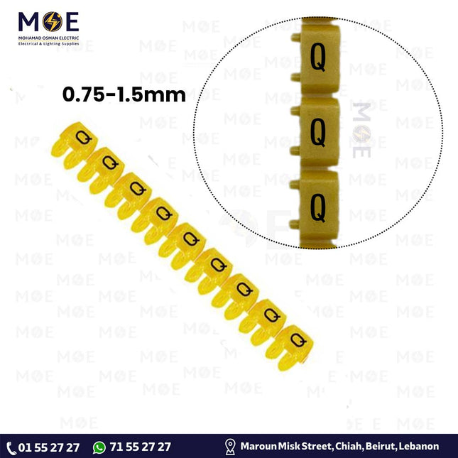 Klemsan Cable Markers Capital Letter KE1 ( 0.75-1.5mm ) Yellow ( Q ) | KL 517026