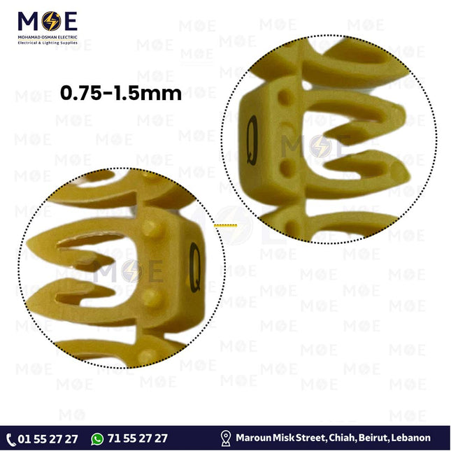 Klemsan Cable Markers Capital Letter KE1 ( 0.75-1.5mm ) Yellow ( Q ) | KL 517026