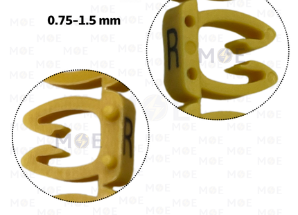 Klemsan Cable Markers Capital Letter KE1 ( 0.75-1.5mm ) Yellow ( R ) | KL 517027 | حلقة ترقيم كابلات اصفر حرف