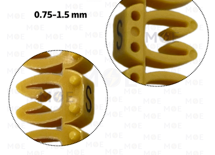 Klemsan Cable Markers Capital Letter KE1 ( 0.75-1.5mm ) Yellow ( S ) | KL 517028 | حلقة ترقيم كابلات اصفر حرف