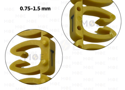 Klemsan Cable Markers Capital Letter KE1 ( 0.75-1.5mm ) Yellow ( T ) | KL 517029 | حلقة ترقيم كابلات اصفر حرف