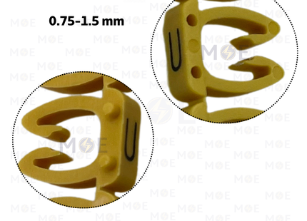 Klemsan Cable Markers Capital Letter KE1 ( 0.75-1.5mm ) Yellow ( U ) | KL 517030 | حلقة ترقيم كابلات اصفر حرف