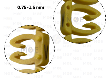 Klemsan Cable Markers Capital Letter KE1 ( 0.75-1.5mm ) Yellow ( V ) | KL 517031 | حلقة ترقيم كابلات اصفر حرف