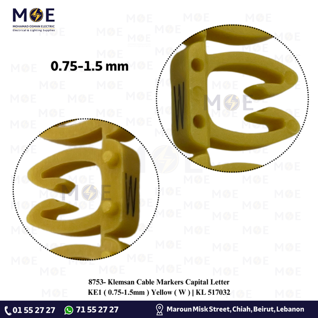 Klemsan Cable Markers Capital Letter KE1 ( 0.75-1.5mm ) Yellow ( W ) | KL 517032