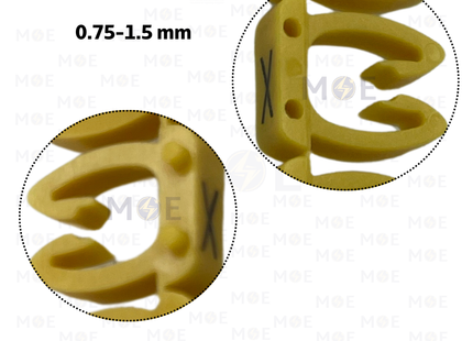 Klemsan Cable Markers Capital Letter KE1 ( 0.75-1.5mm ) Yellow ( X ) | KL 517033 | حلقة ترقيم كابلات اصفر حرف