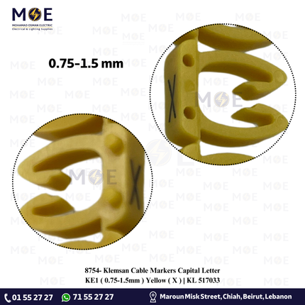 Klemsan Cable Markers Capital Letter KE1 ( 0.75-1.5mm ) Yellow ( X ) | KL 517033