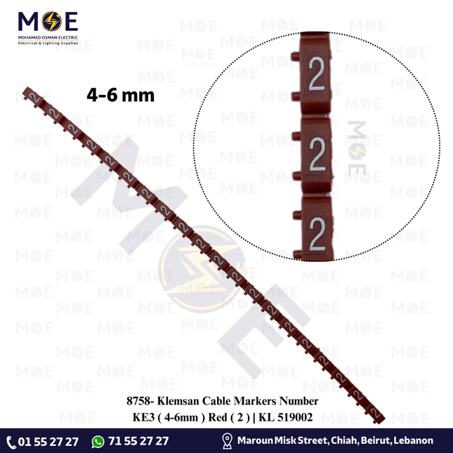 Klemsan Cable Markers Number KE3 ( 4-6mm ) Red ( 2 ) | KL 519002