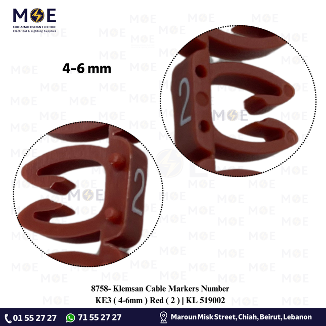 Klemsan Cable Markers Number KE3 ( 4-6mm ) Red ( 2 ) | KL 519002