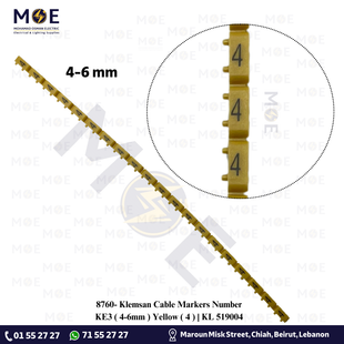 Klemsan Cable Markers Number KE3 ( 4-6mm ) Yellow ( 4 ) | KL 519004 | حلقة ترقيم كابلات اصفر رقم