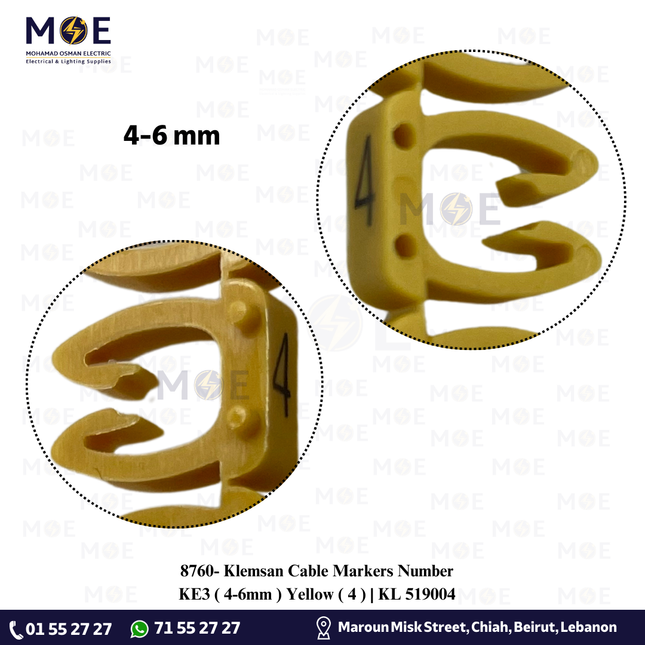 Klemsan Cable Markers Number KE3 ( 4-6mm ) Yellow ( 4 ) | KL 519004