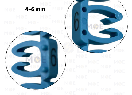 Klemsan Cable Markers Number KE3 ( 4-6mm ) Blue ( 6 ) | KL 519006 | حلقة ترقيم كابلات ازرق رقم