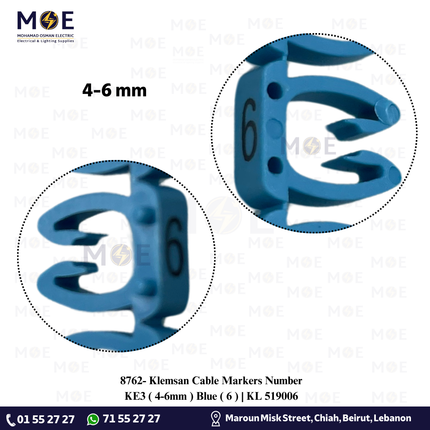 Klemsan Cable Markers Number KE3 ( 4-6mm ) Blue ( 6 ) | KL 519006