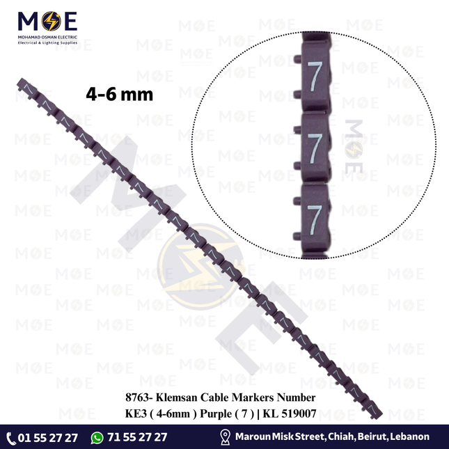 Klemsan Cable Markers Number KE3 ( 4-6mm ) Purple ( 7 ) | KL 519007