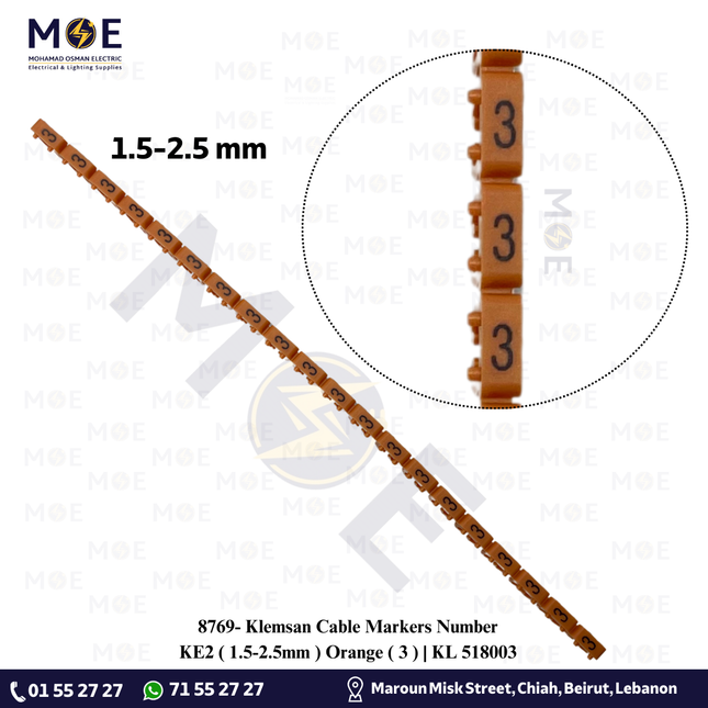 Klemsan Cable Markers Number KE2 ( 1.5-2.5mm ) Orange ( 3 ) | KL 518003