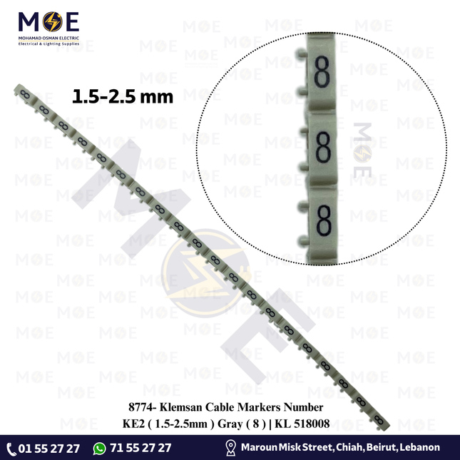 Klemsan Cable Markers Number KE2 ( 1.5-2.5mm ) Gray ( 8 ) | KL 518008