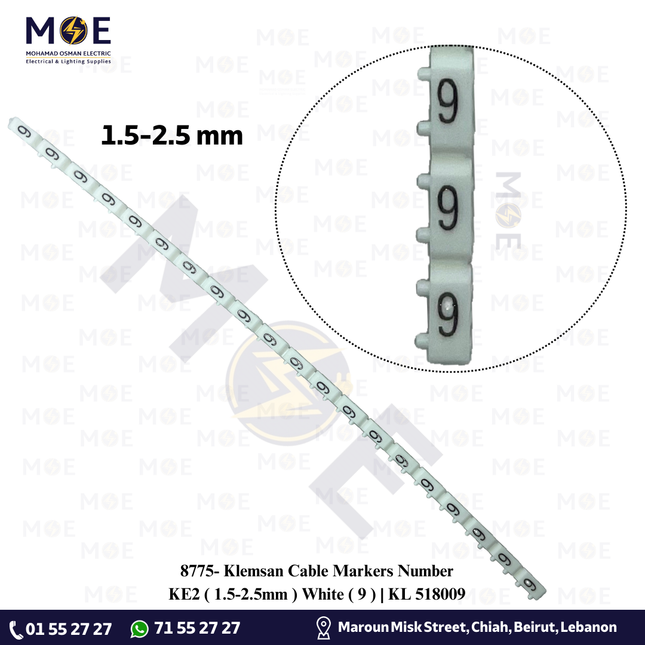 Klemsan Cable Markers Number KE2 ( 1.5-2.5mm ) White ( 9 ) | KL 518009