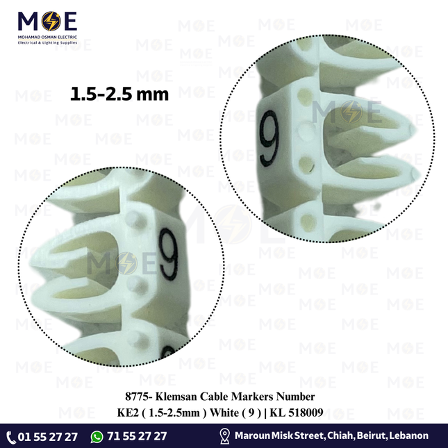 Klemsan Cable Markers Number KE2 ( 1.5-2.5mm ) White ( 9 ) | KL 518009