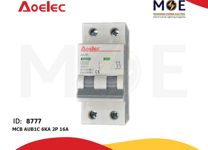 Aoelec MCB AUB1C 6kA 2P 16A | AUB1C | دجنتور كهرباء مجوز - قاطع كهربائي