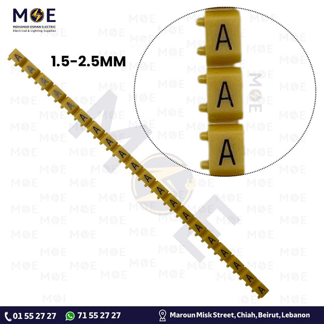 Klemsan Cable Markers Capital Letter KE2 ( 1.5-2.5mm ) Yellow ( A ) | KL 518010