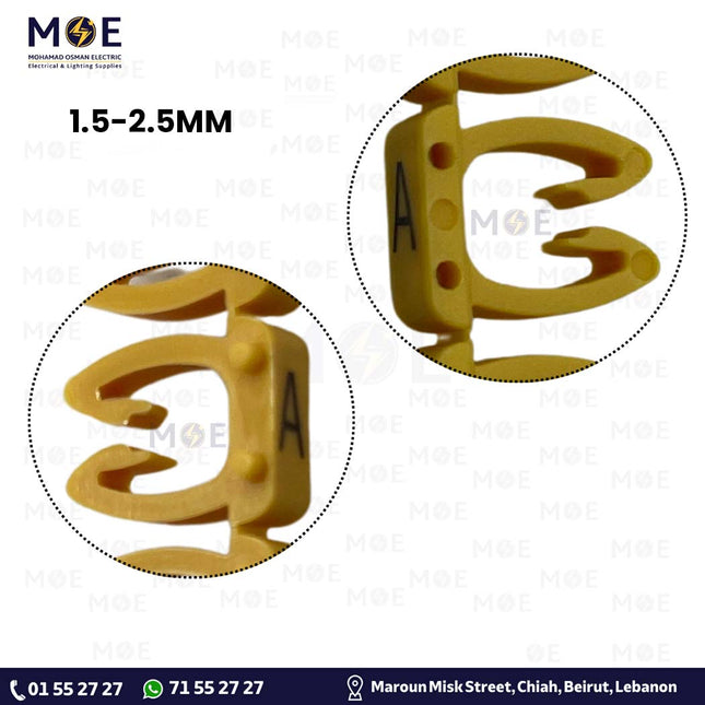 Klemsan Cable Markers Capital Letter KE2 ( 1.5-2.5mm ) Yellow ( A ) | KL 518010