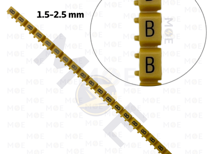 Klemsan Cable Markers Capital Letter KE2 ( 1.5-2.5mm ) Yellow ( B ) | KL 518011 | حلقة ترقيم كابلات اصفر حرف