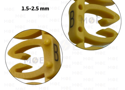 Klemsan Cable Markers Capital Letter KE2 ( 1.5-2.5mm ) Yellow ( B ) | KL 518011 | حلقة ترقيم كابلات اصفر حرف