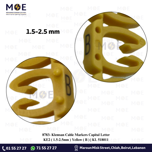 Klemsan Cable Markers Capital Letter KE2 ( 1.5-2.5mm ) Yellow ( B ) | KL 518011