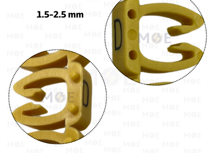 Klemsan Cable Markers Capital Letter KE2 ( 1.5-2.5mm ) Yellow ( D ) | KL 518013 | حلقة ترقيم كابلات اصفر حرف