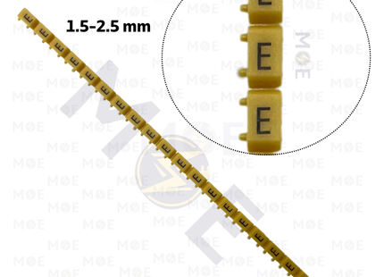 Klemsan Cable Markers Capital Letter KE2 ( 1.5-2.5mm ) Yellow ( E ) | KL 518014 | حلقة ترقيم كابلات اصفر حرف
