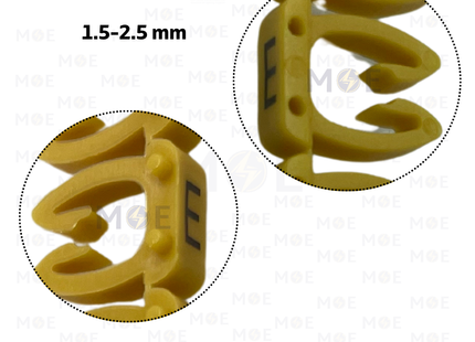 Klemsan Cable Markers Capital Letter KE2 ( 1.5-2.5mm ) Yellow ( E ) | KL 518014 | حلقة ترقيم كابلات اصفر حرف