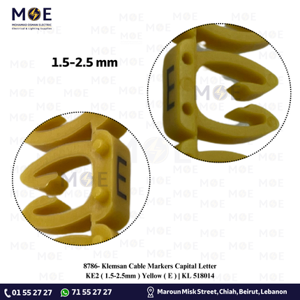 Klemsan Cable Markers Capital Letter KE2 ( 1.5-2.5mm ) Yellow ( E ) | KL 518014