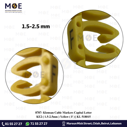 Klemsan Cable Markers Capital Letter KE2 ( 1.5-2.5mm ) Yellow ( F ) | KL 518015