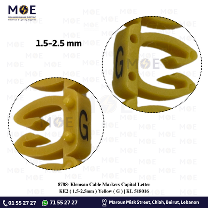 Klemsan Cable Markers Capital Letter KE2 ( 1.5-2.5mm ) Yellow ( G ) | KL 518016